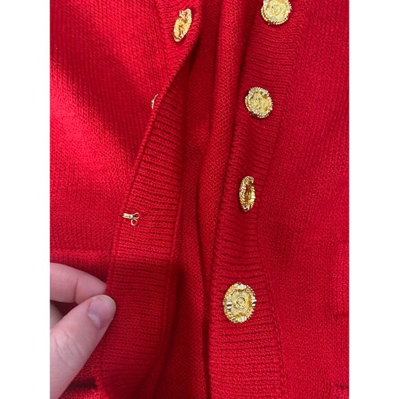 VINTAGE ST JOHN CARDIGAN JACKET SMALL RED KNIT FESTIVE HOLIDAYS CHRISTMAS - Picture 10 of 13